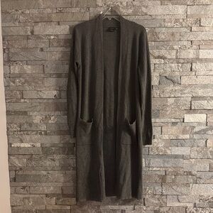 Long Gray Open Front Cardigan